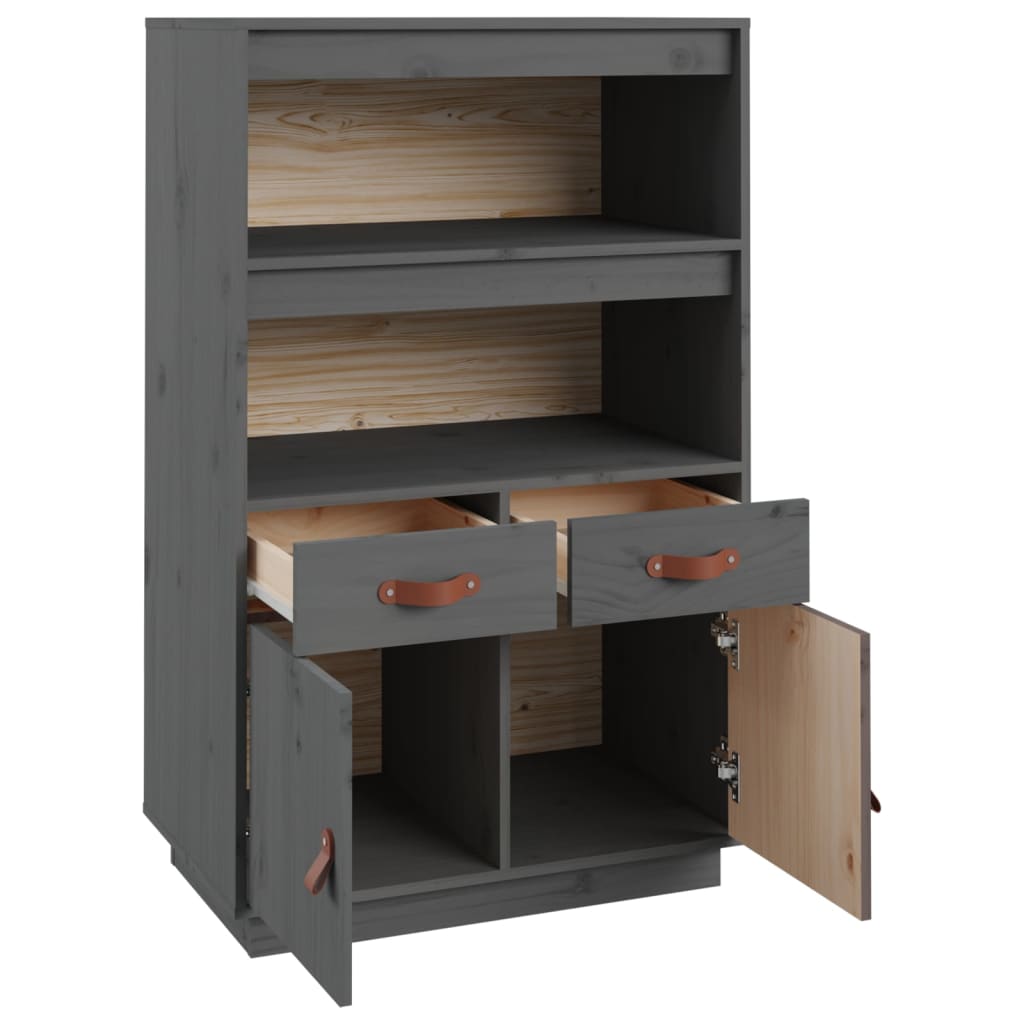 vidaXL Hoge kast 67x40x108,5 cm massief grenenhout grijs