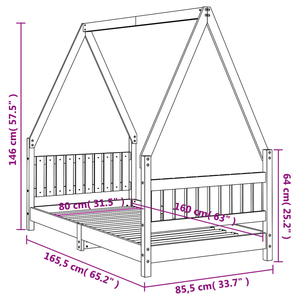 vidaXL Kinderbedframe 80x160 cm massief grenenhout wit