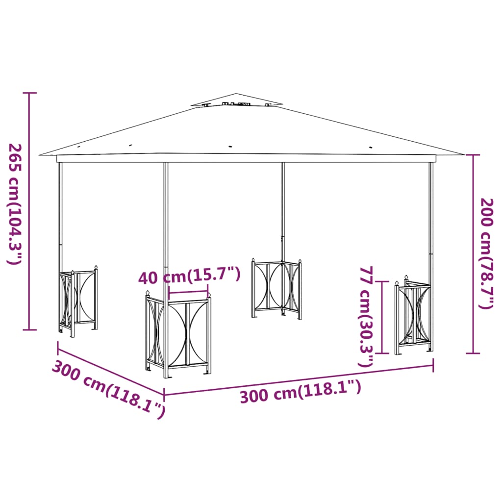 vidaXL Prieel met zijwanden en dubbel dak 3x3 m crèmekleurig