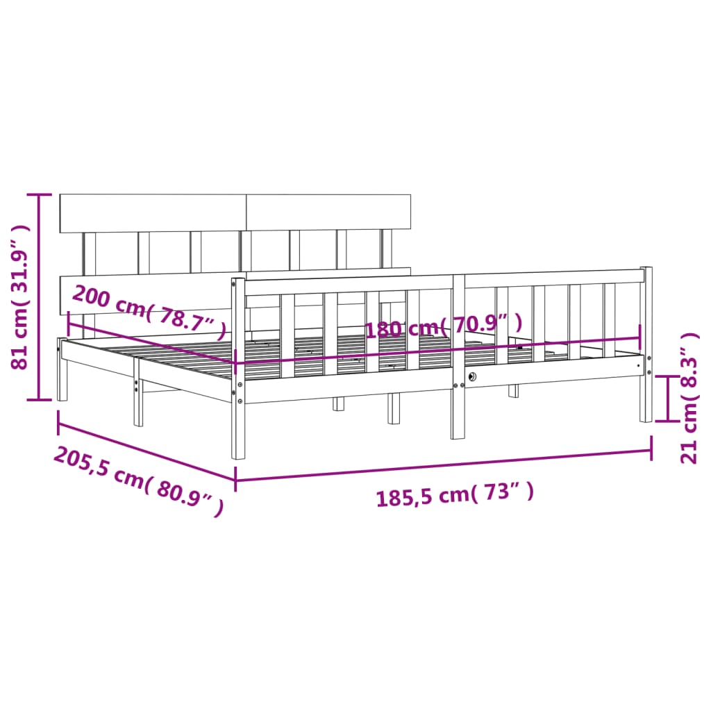 vidaXL Bedframe met hoofdbord massief hout