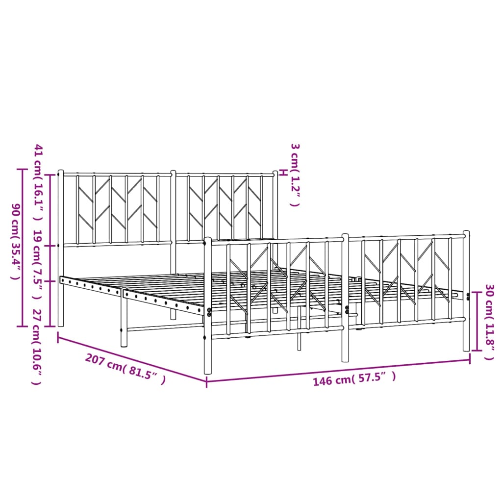 vidaXL Bedframe met hoofd- en voeteneinde metaal zwart 140x200 cm