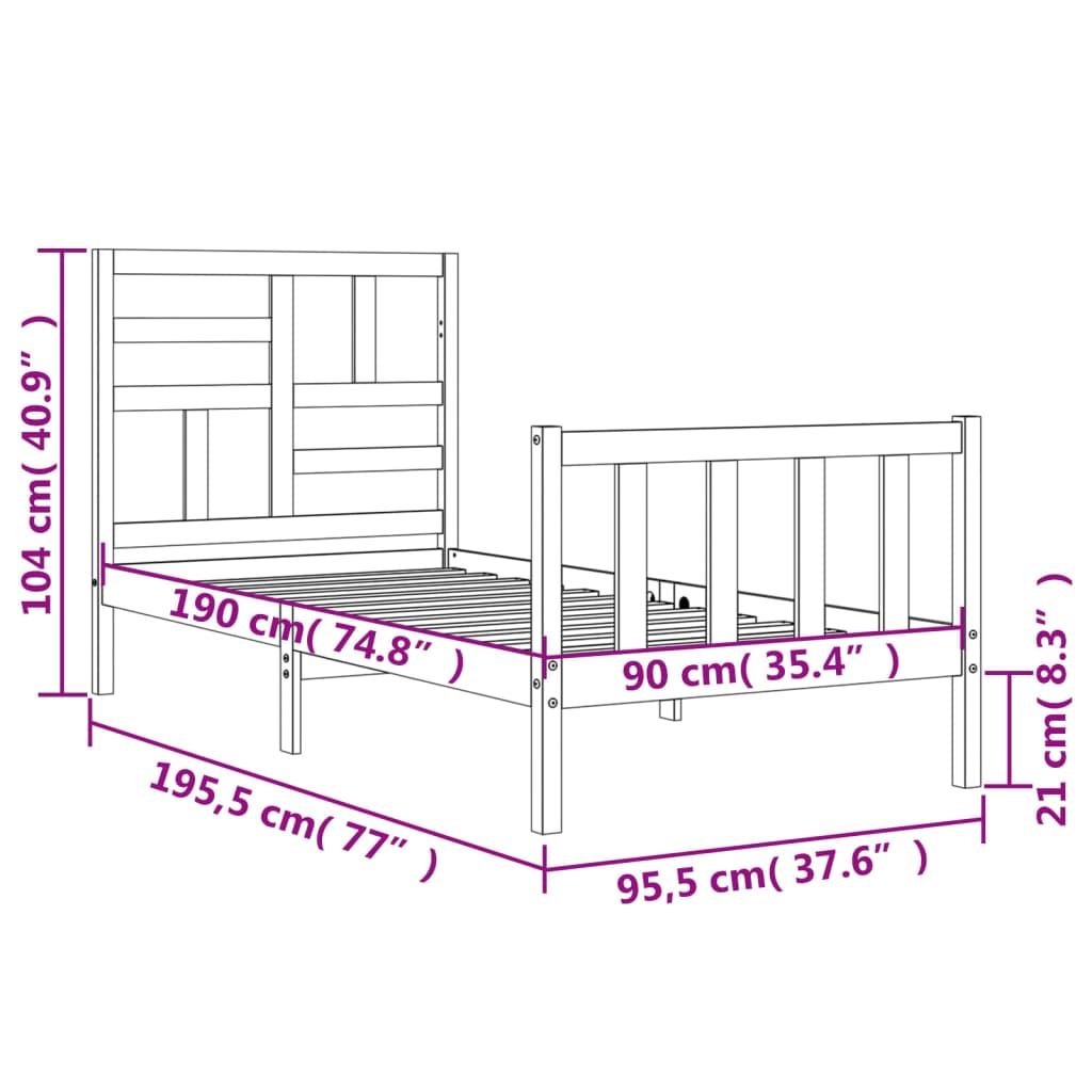 vidaXL Bedframe met hoofdbord massief hout wit