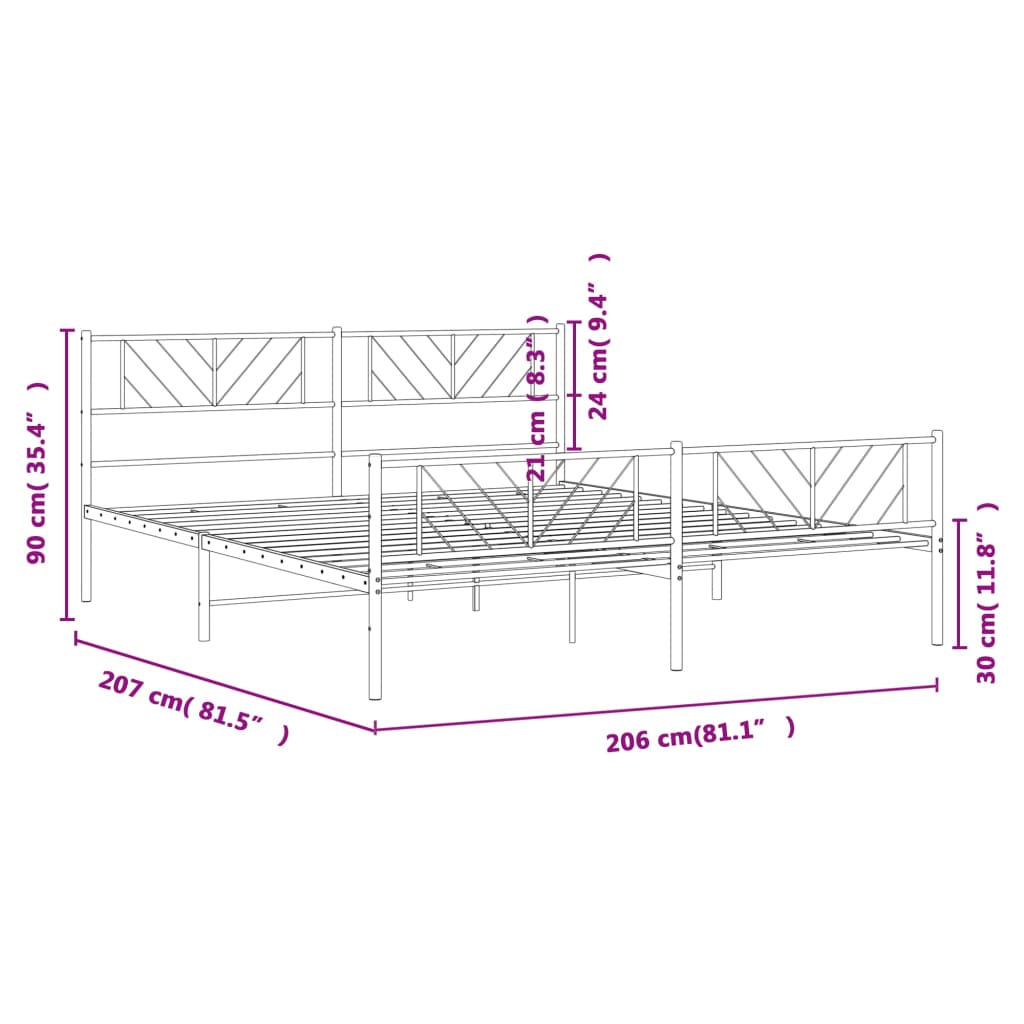 vidaXL Bedframe met hoofd- en voeteneinde metaal zwart 200x200 cm