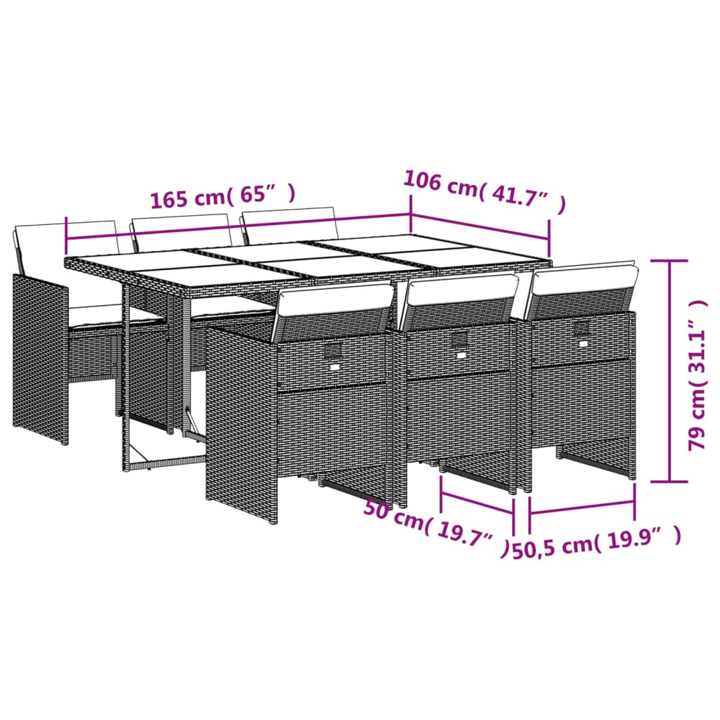 vidaXL 7-delige Tuinset met kussens poly rattan grijs