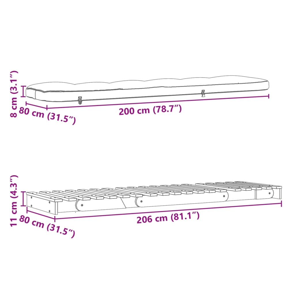 vidaXL Futon slaapbank met matras 80x206x11 cm massief grenenhout