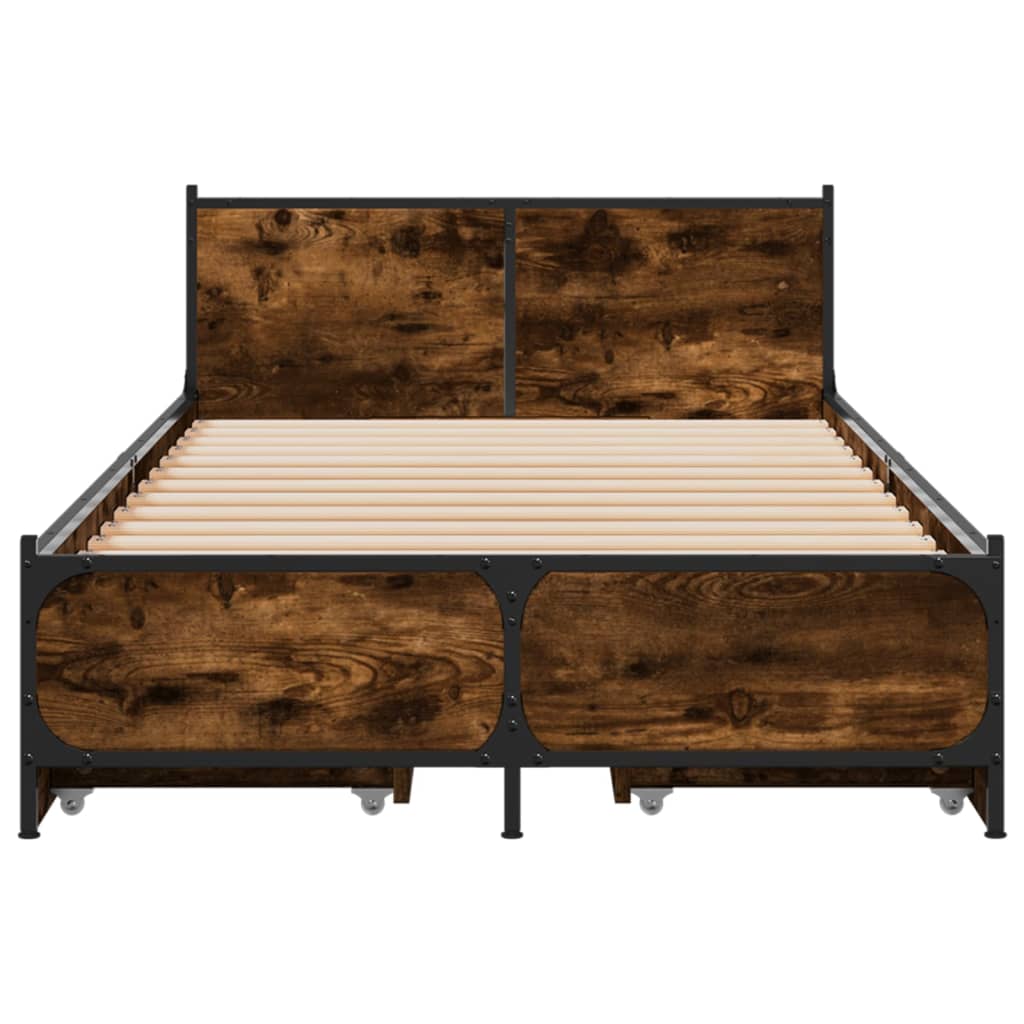 vidaXL Bedframe met lades bewerkt hout gerookt eikenkleurig 100x200 cm