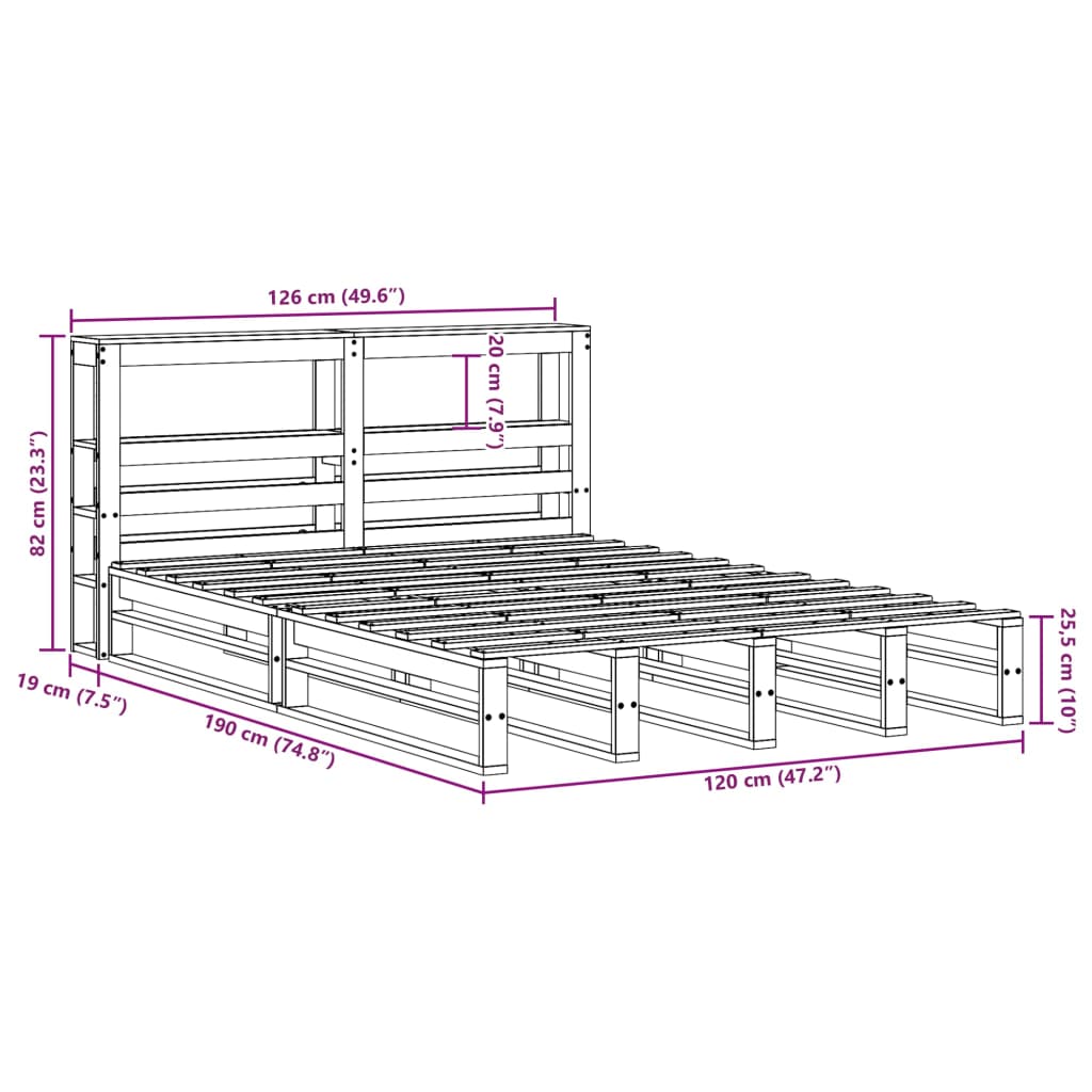 vidaXL Bedframe zonder matras massief grenenhout wit 120x190 cm