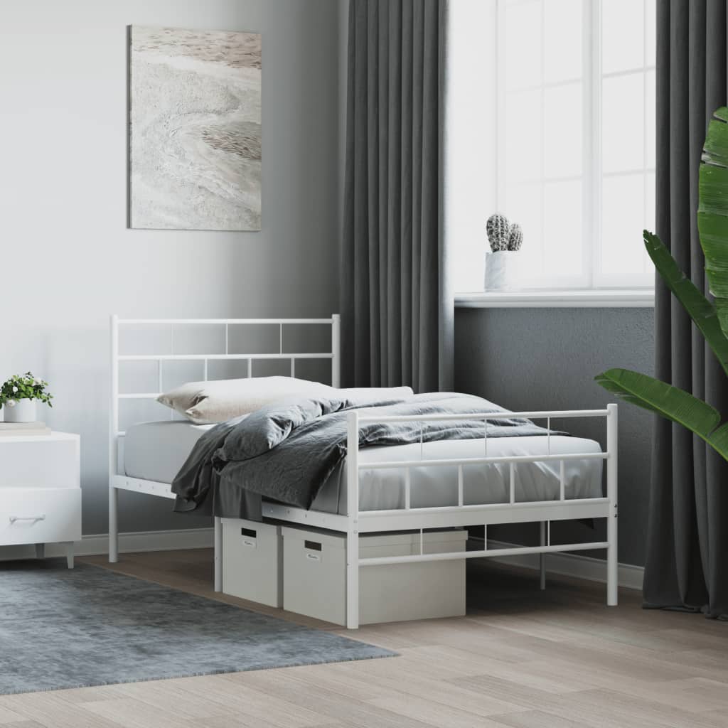 vidaXL Bedframe met hoofd- en voeteneinde metaal wit 107x203 cm