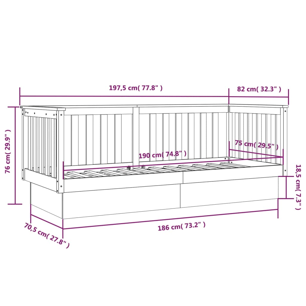 vidaXL Slaapbank 75x190 cm massief grenenhout wit