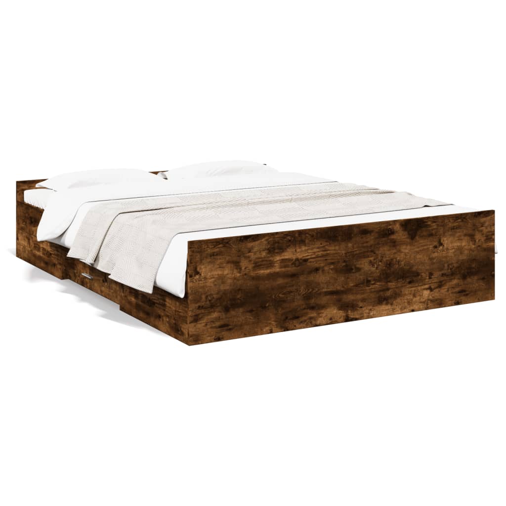 vidaXL Bedframe met lades bewerkt hout gerookt eikenkleurig 140x200 cm