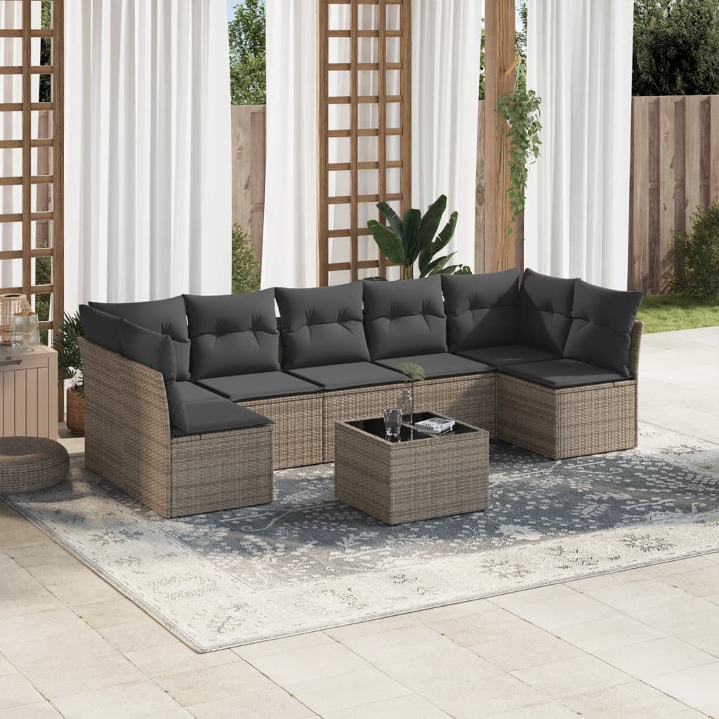 vidaXL 8-delige Loungeset met kussens poly rattan grijs