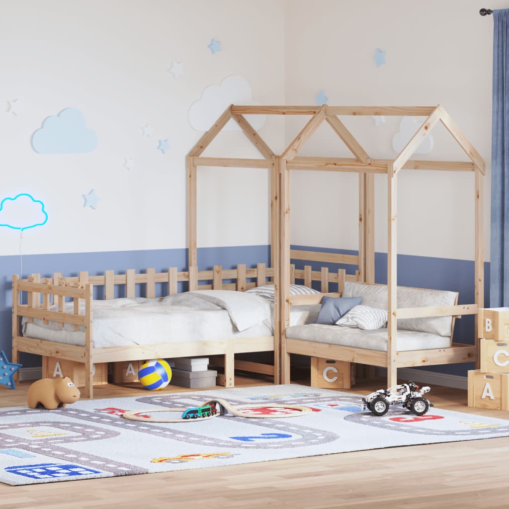 vidaXL Kinderbed met huisje en bankje massief grenenhout 90x200 cm