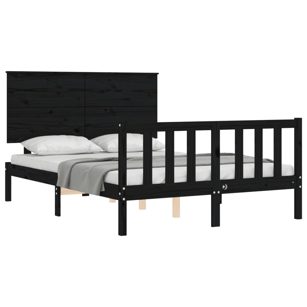 vidaXL Bedframe met hoofdbord massief hout zwart 140x200 cm