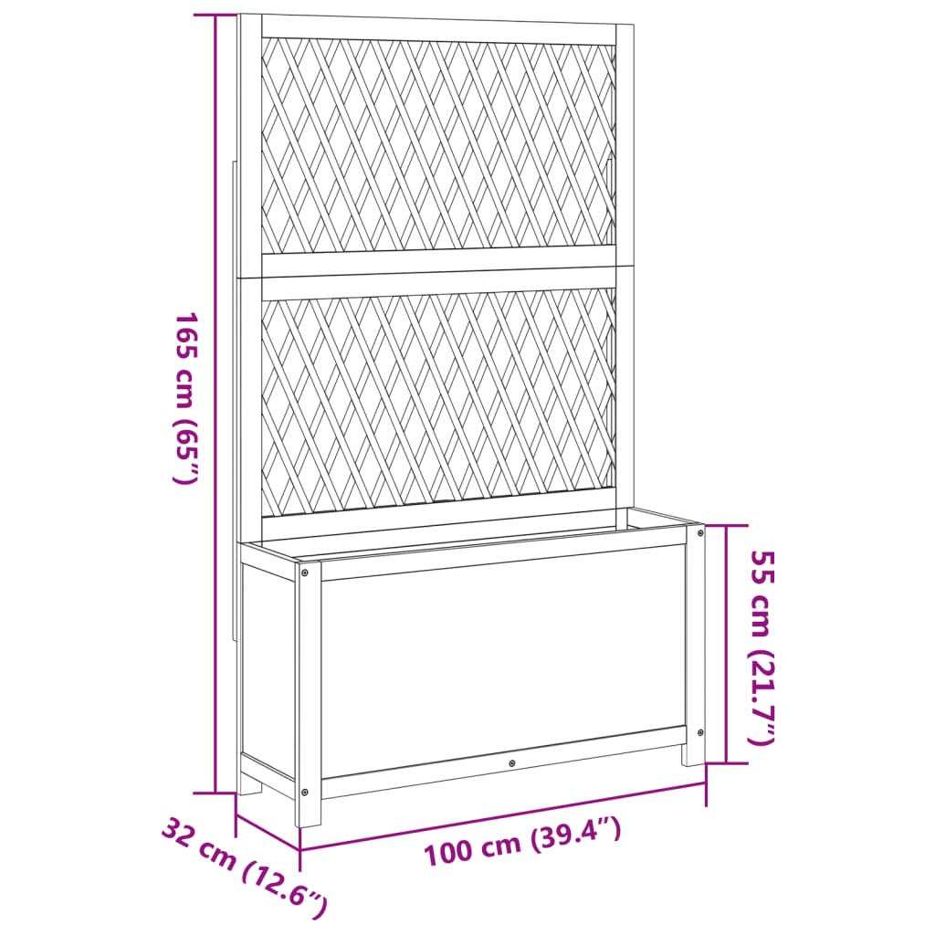 vidaXL Plantenbak met latwerk 100x32x165 cm massief acaciahout