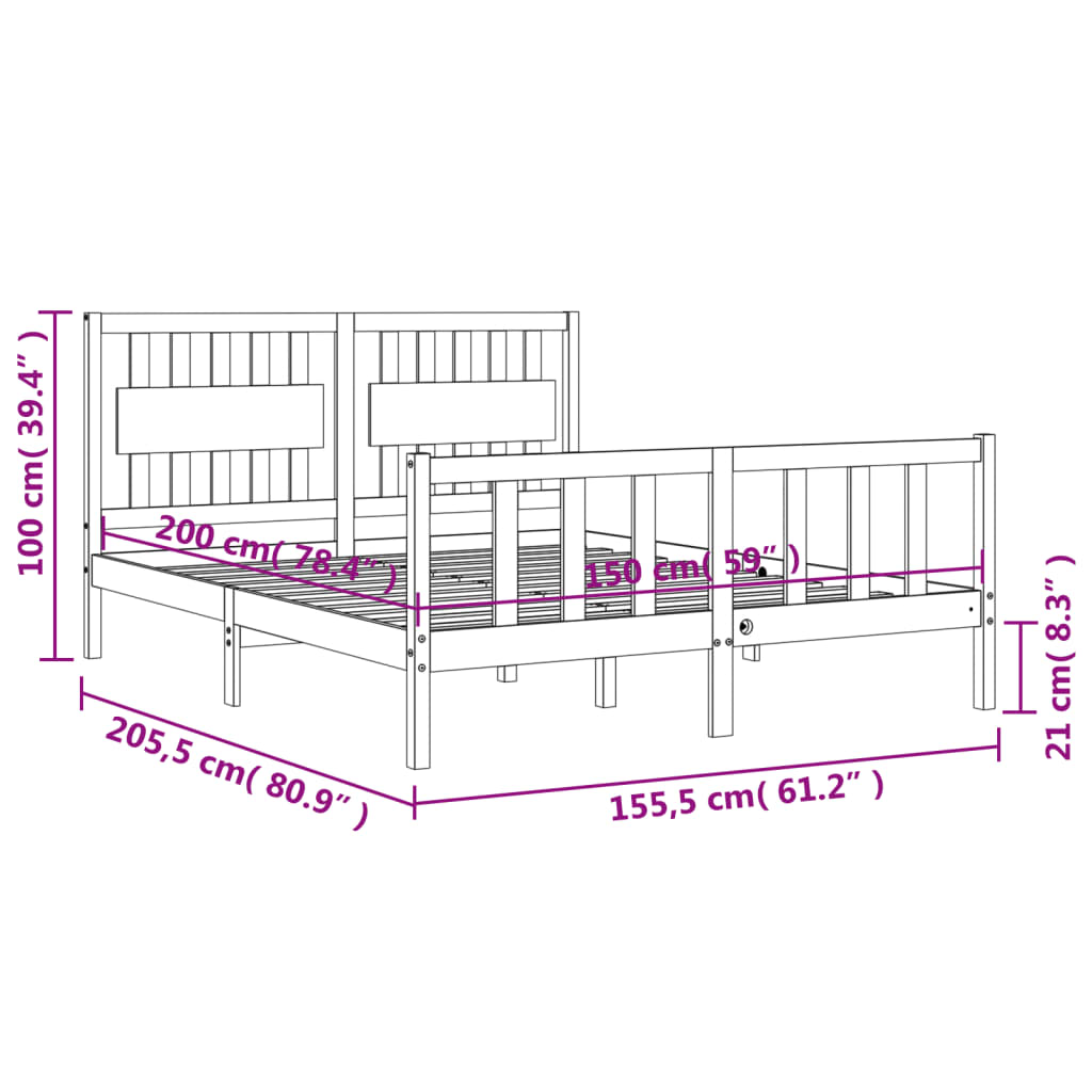 vidaXL Bedframe met hoofdbord massief hout wit