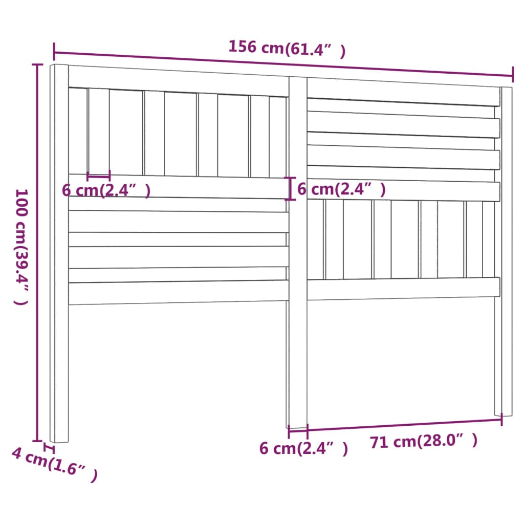 vidaXL Hoofdbord 156x4x100 cm massief grenenhout honingbruin