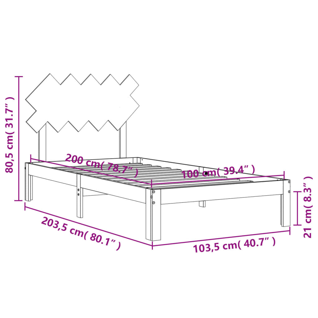 vidaXL Bedframe met hoofdbord massief hout wit 100x200 cm