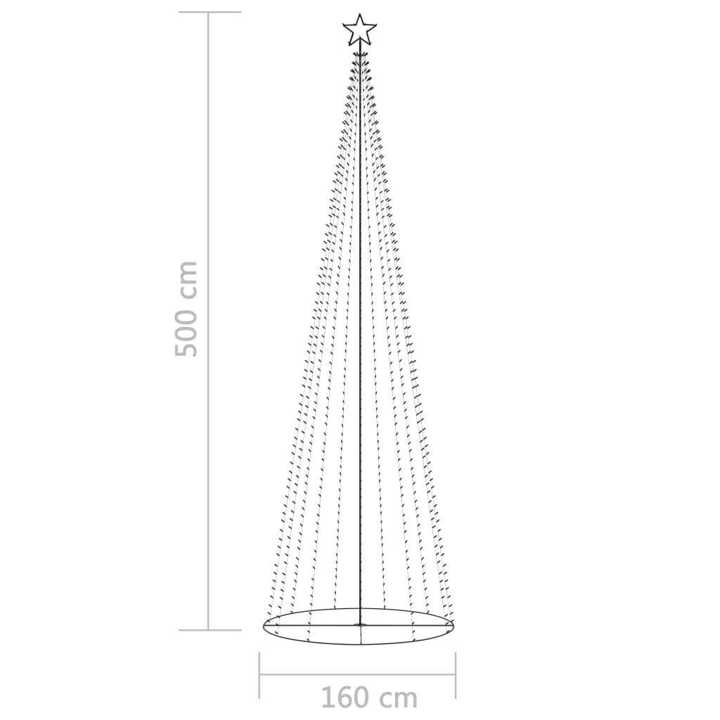 vidaXL Kegelkerstboom 752 meerkleurige LED's 160x500 cm