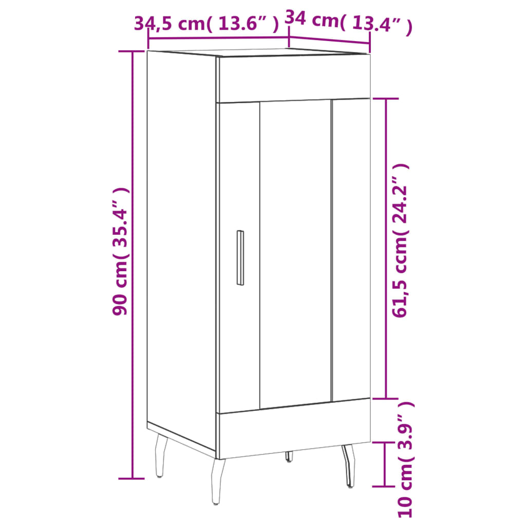 vidaXL Dressoir 34,5x34x90 cm bewerkt hout wit