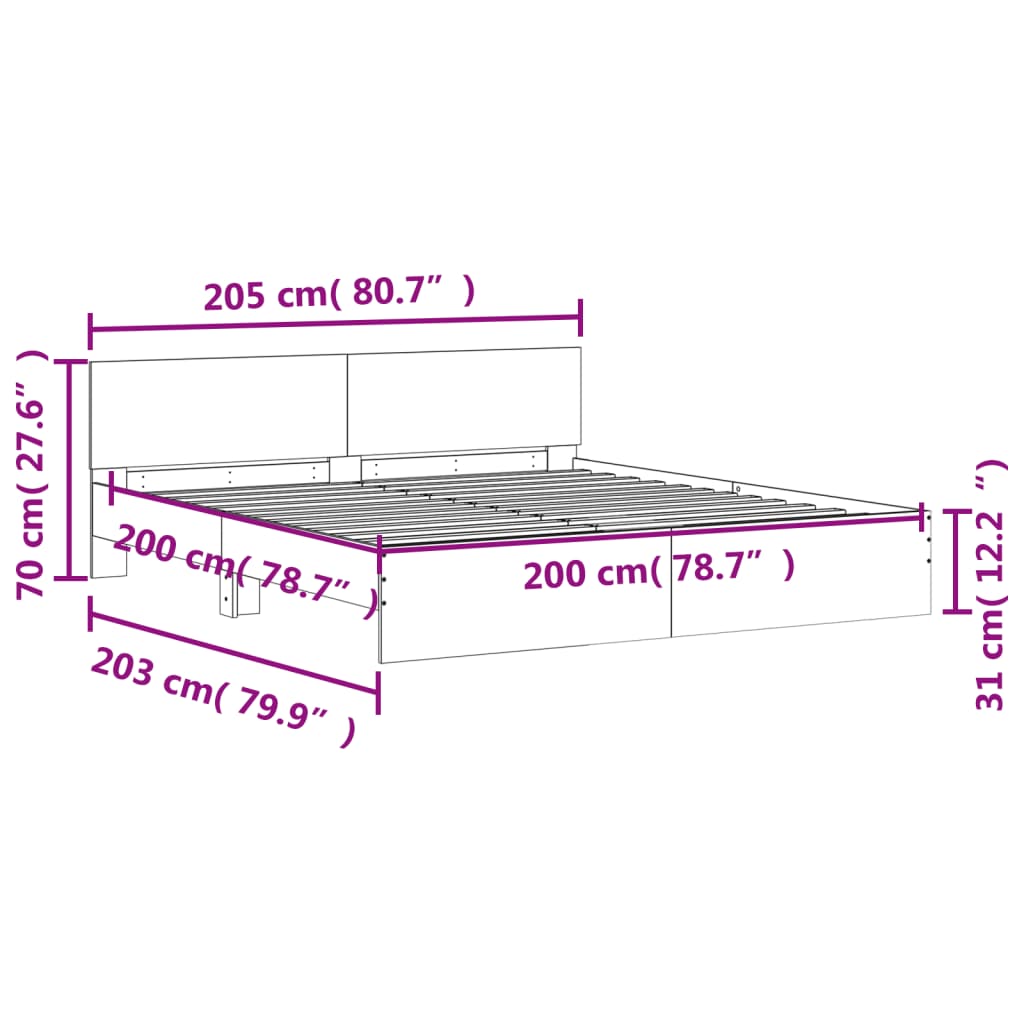 vidaXL Bedframe met hoofdeinde grijs sonoma eikenkleurig 200x200 cm