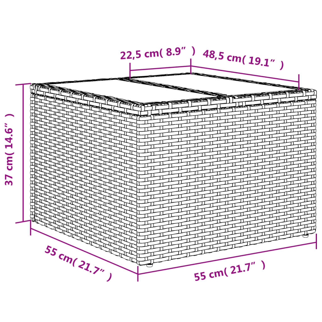 vidaXL Tuintafel met glazen blad 55x55x37 cm poly rattan zwart