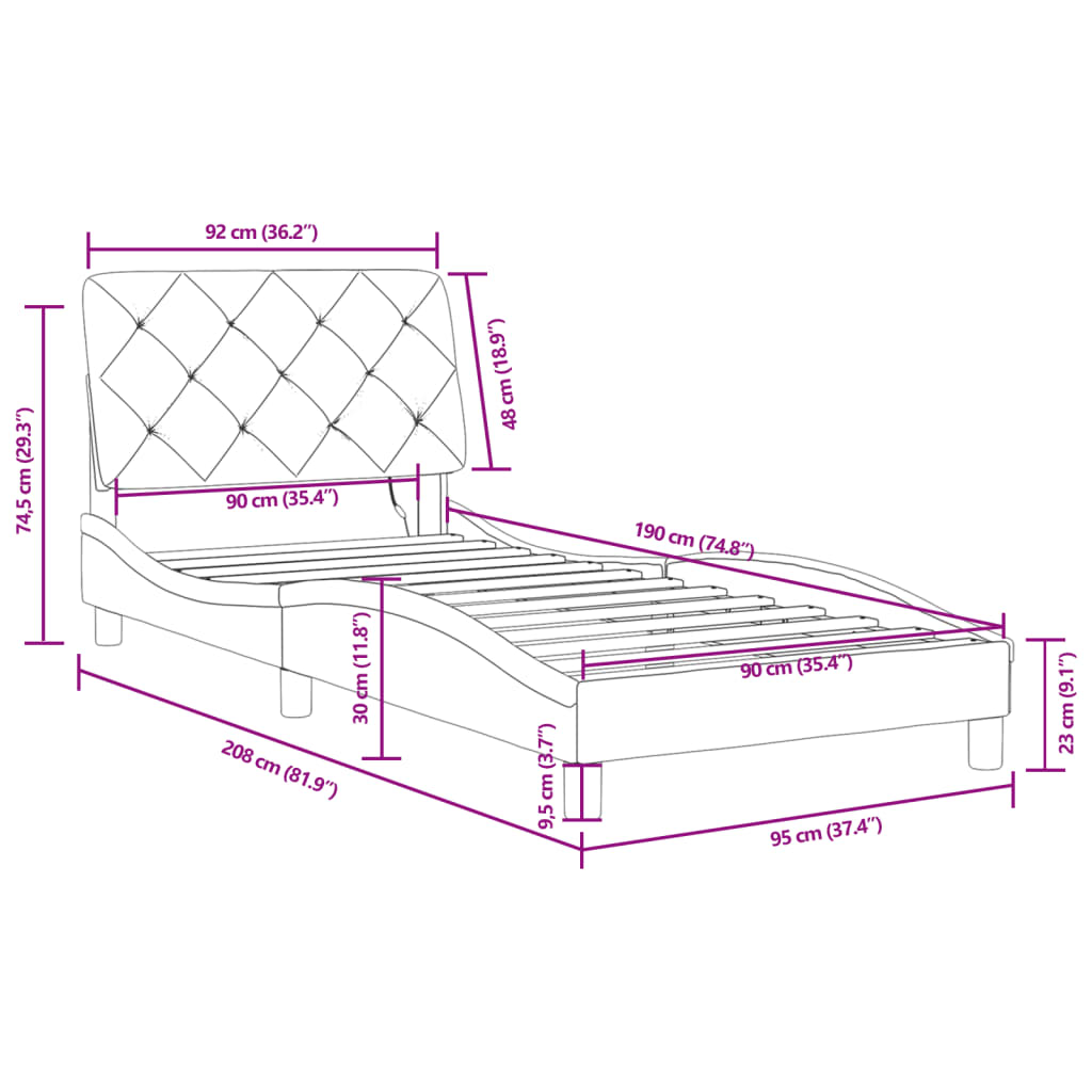 vidaXL Bedframe met LED-verlichting fluweel donkergrijs 90x190 cm