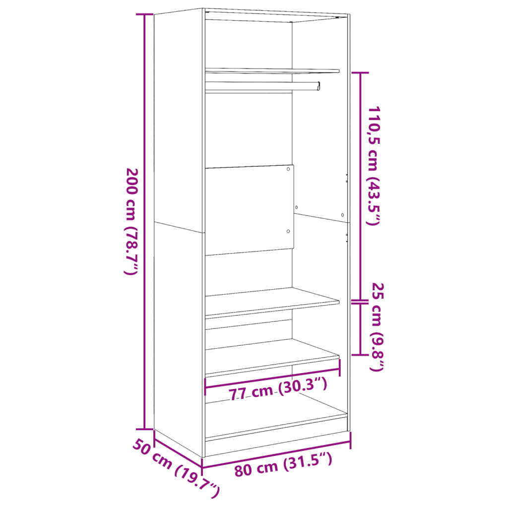 vidaXL Kledingkast 80x50x200 cm bewerkt hout sonoma eikenkleurig