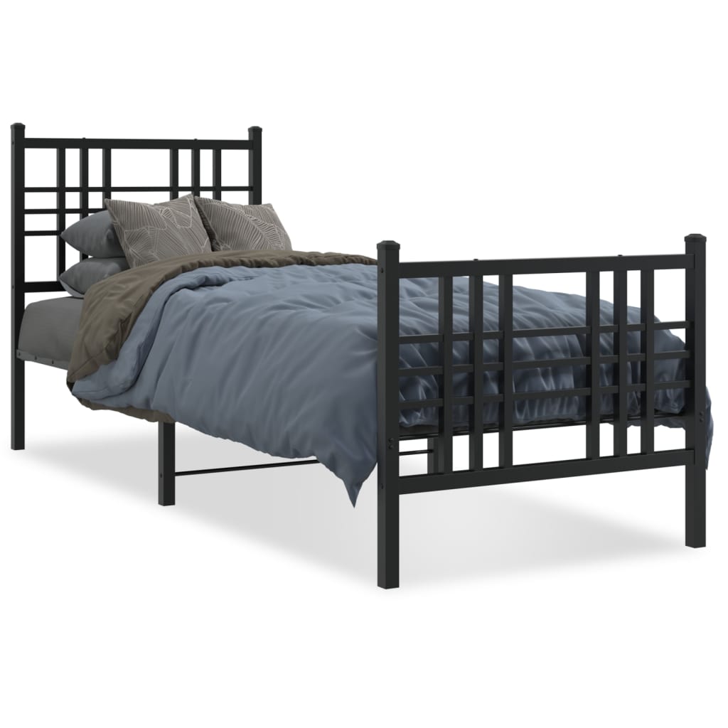 vidaXL Bedframe met hoofd- en voeteneinde metaal zwart 75x190 cm