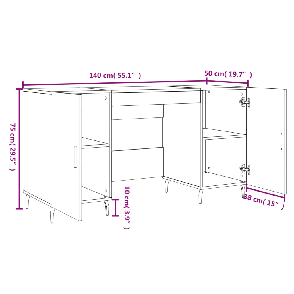 vidaXL Bureau 140x50x75 cm bewerkt hout grijs sonoma eikenkleurig