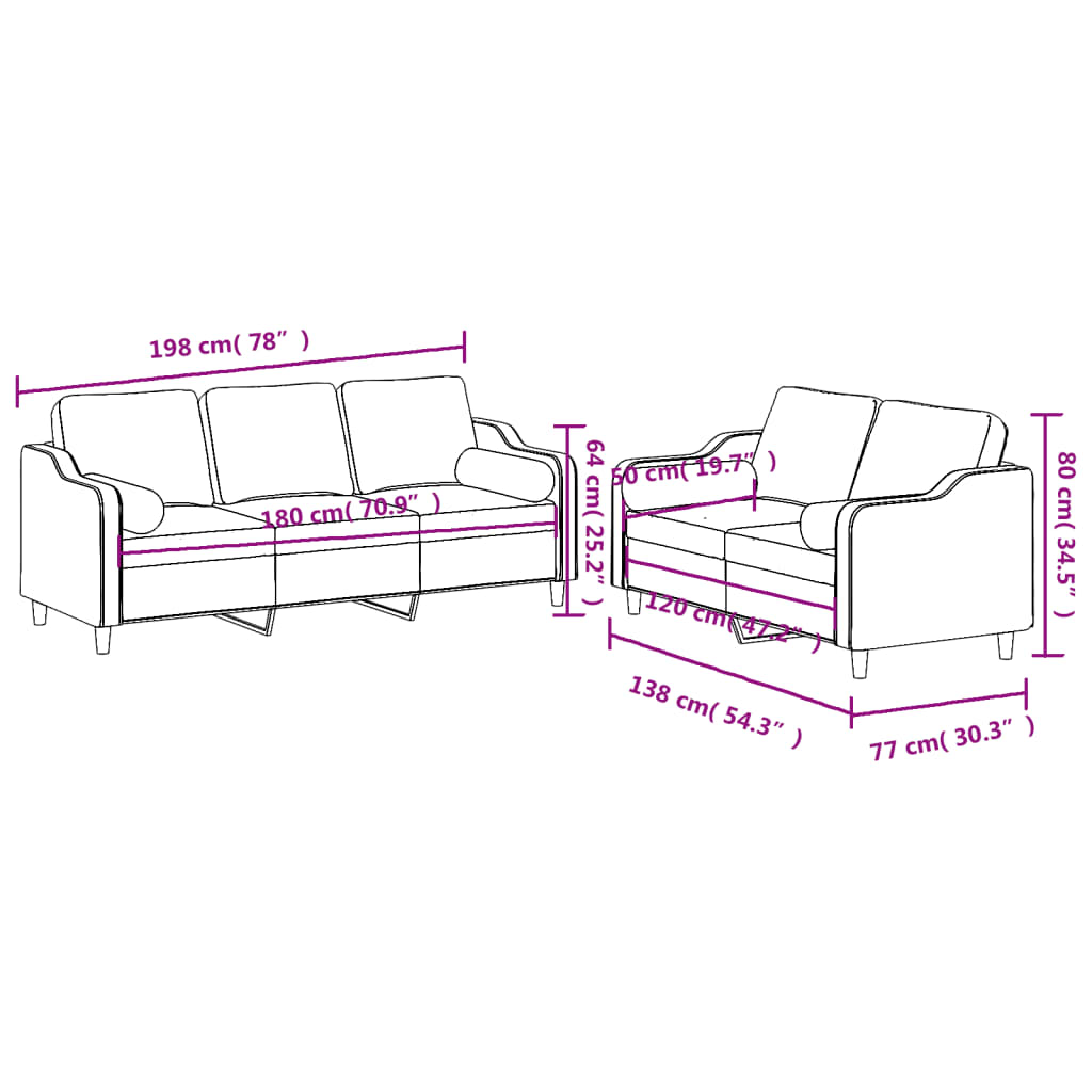 vidaXL 2-delige Loungeset met kussens stof lichtgrijs