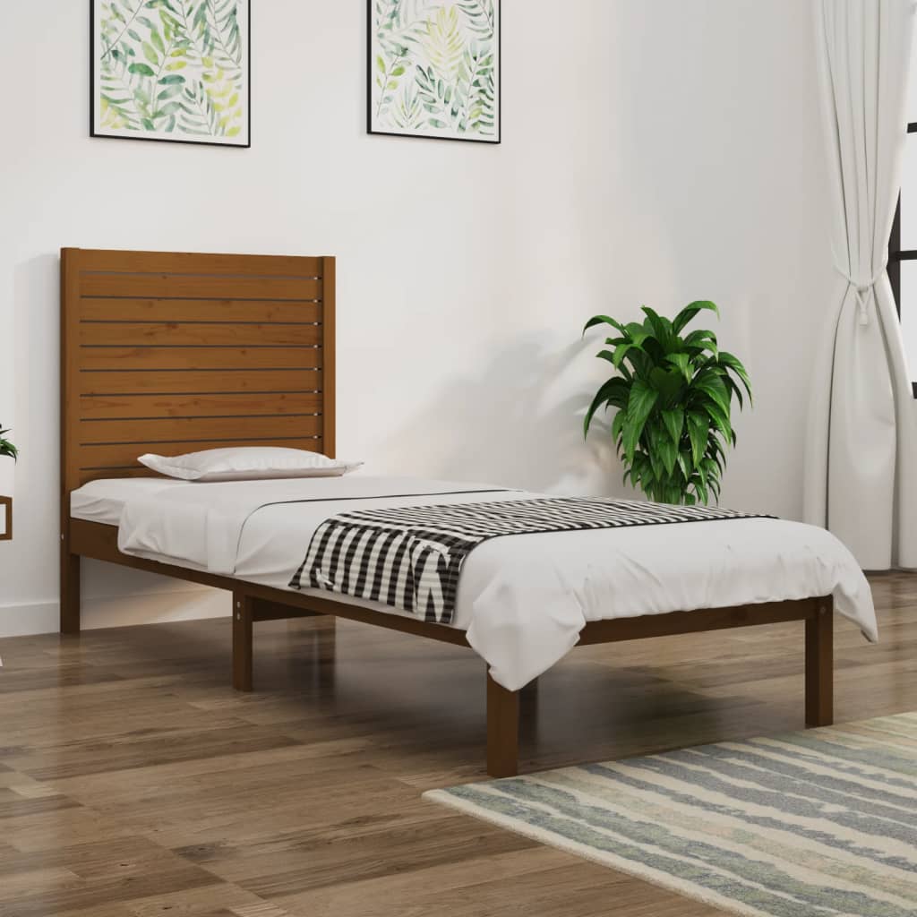 vidaXL Bedframe massief hout honingbruin 75x190 cm