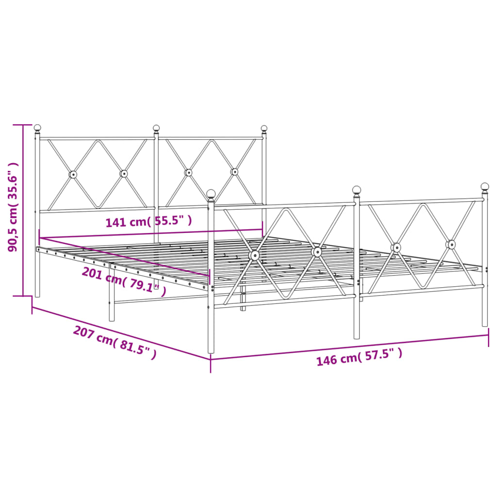 vidaXL Bedframe met hoofd- en voeteneinde metaal wit 140x200 cm