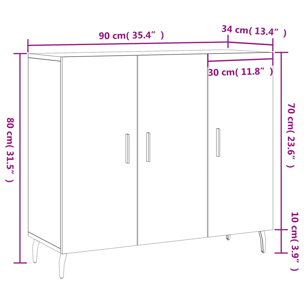 vidaXL Dressoir 90x34x80 cm bewerkt hout grijs sonoma eikenkleurig