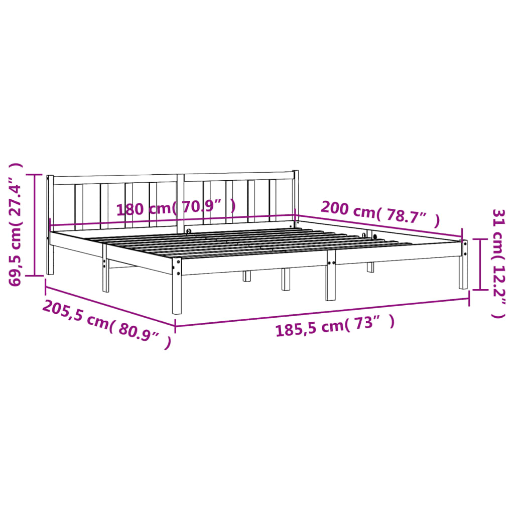 vidaXL Bedframe zonder matras massief grenenhout wasbruin 180x200 cm