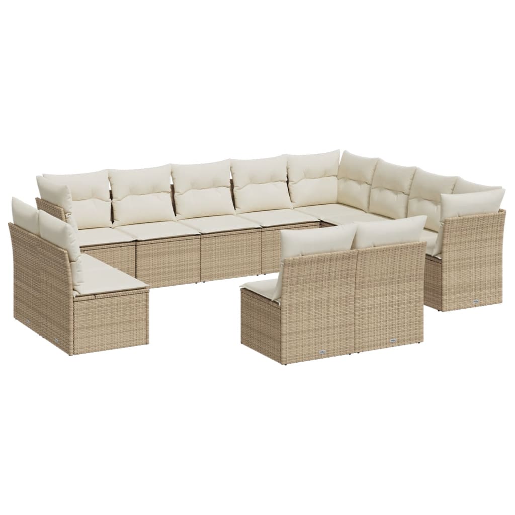 vidaXL 12-delige Loungeset met kussens poly rattan beige