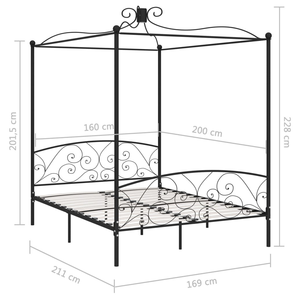 vidaXL Hemelbedframe metaal zwart 160x200 cm