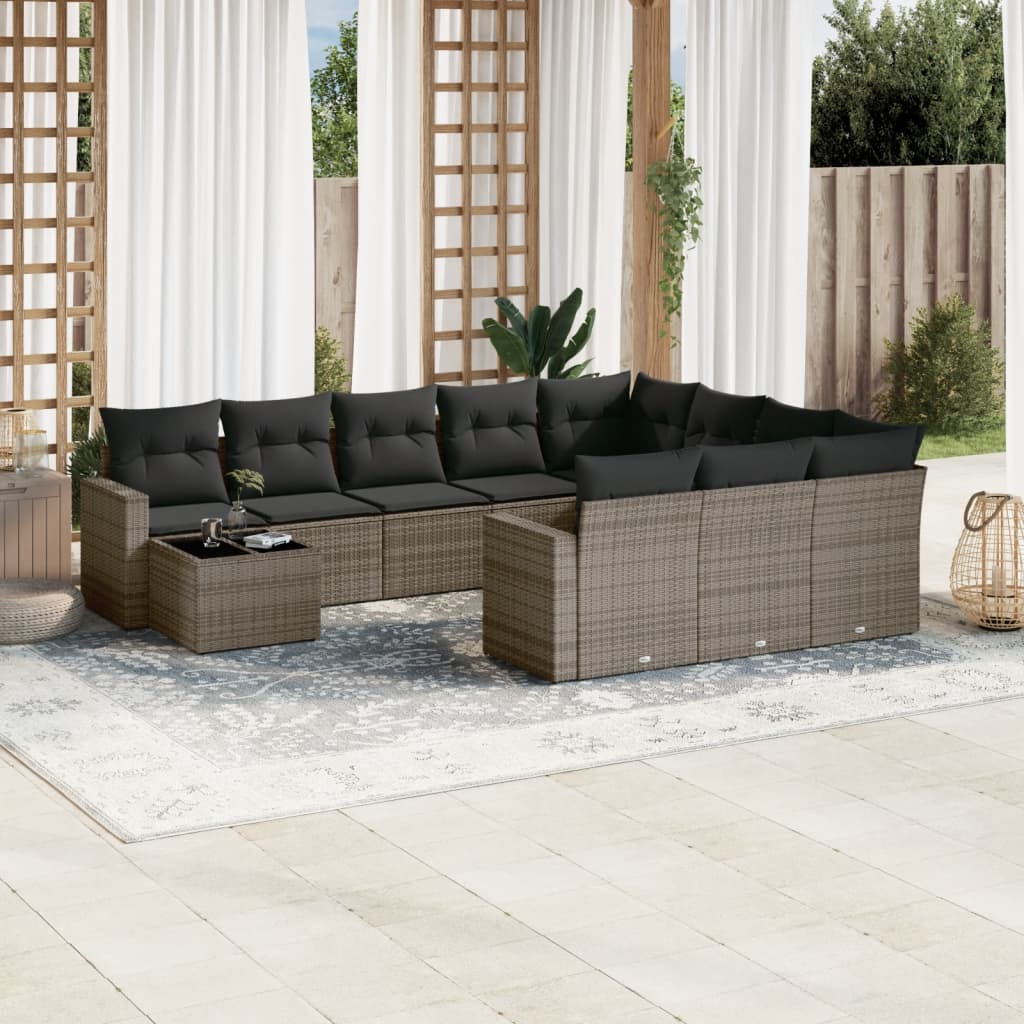 vidaXL 11-delige Loungeset met kussens poly rattan grijs