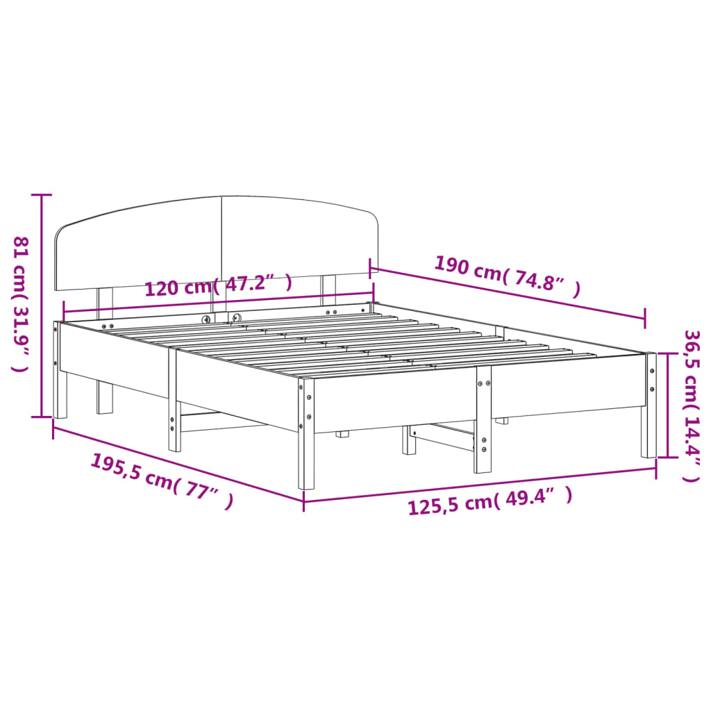 vidaXL Bedframe zonder matras massief grenenhout wit 120x190 cm