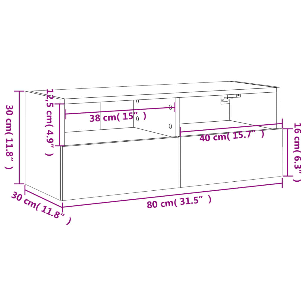 vidaXL Tv-wandmeubel 80x30x30 cm bewerkt hout zwart