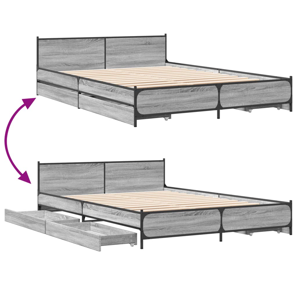 vidaXL Bedframe met lades bewerkt hout grijs sonoma eiken 160x200 cm