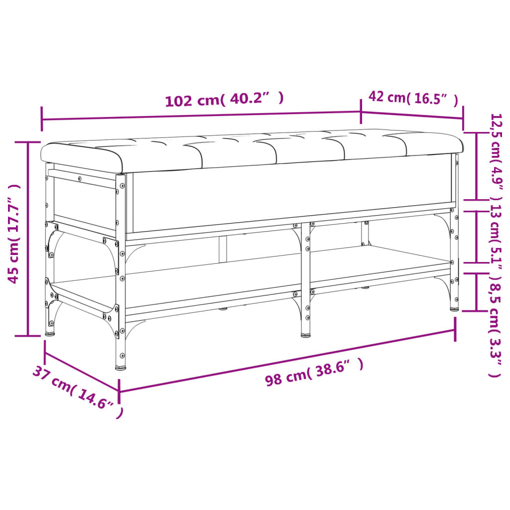 vidaXL Schoenenbank 102x42x45 cm bewerkt hout gerookt eikenkleurig