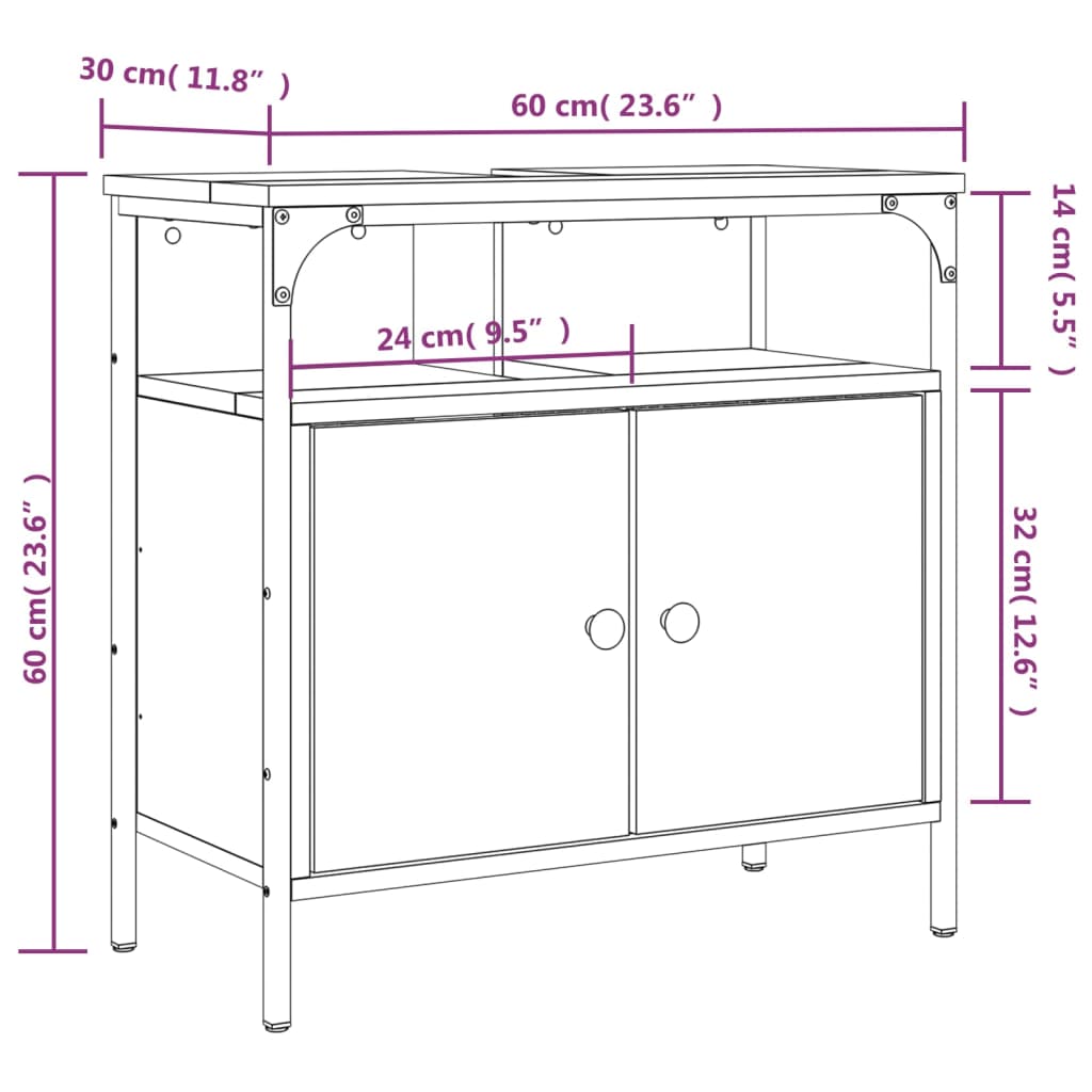 vidaXL Badkamerkast 60x30x60 cm bewerkt hout gerookt eikenkleurig