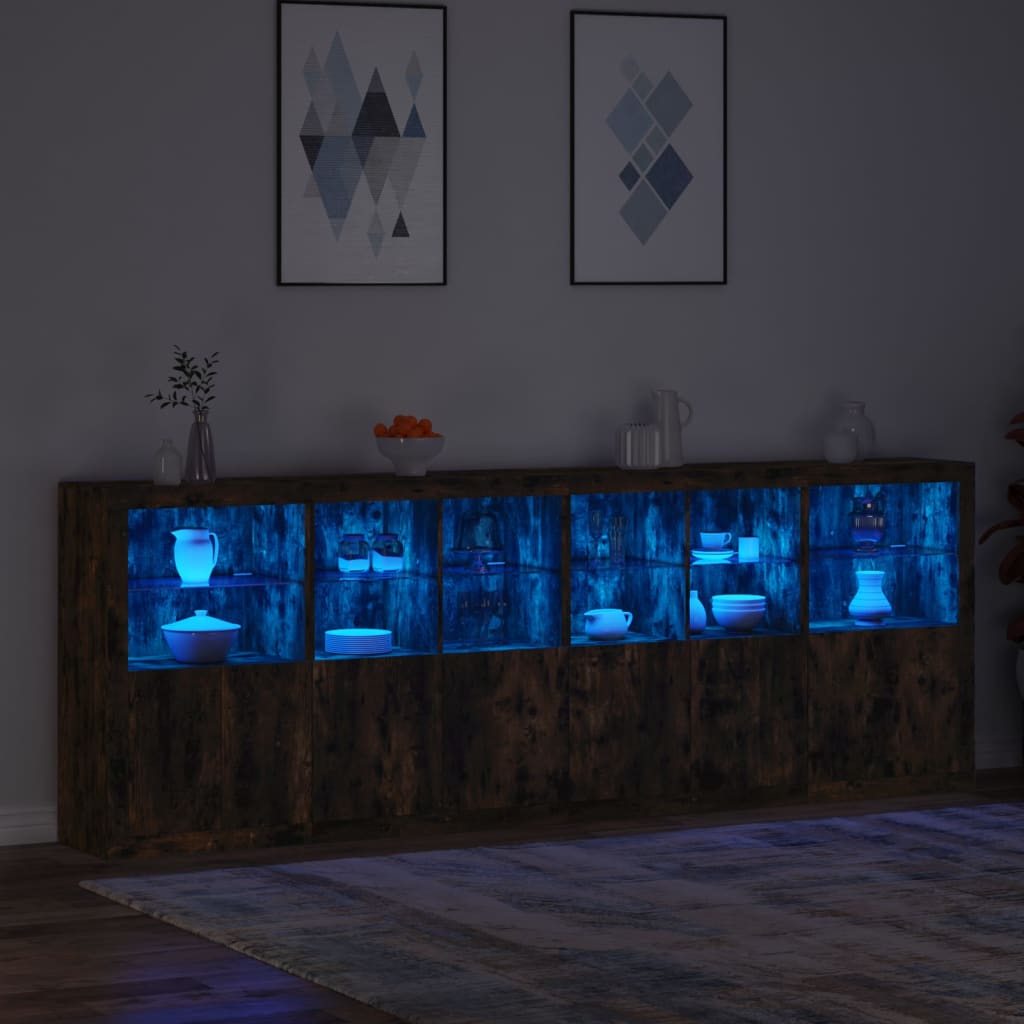 vidaXL Dressoir met LED-verlichting 283x37x100 cm gerookt eikenkleurig