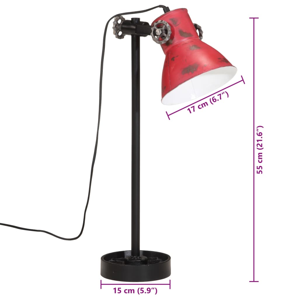 vidaXL Bureaulamp 25 W E27 15x15x55 cm verweerd rood