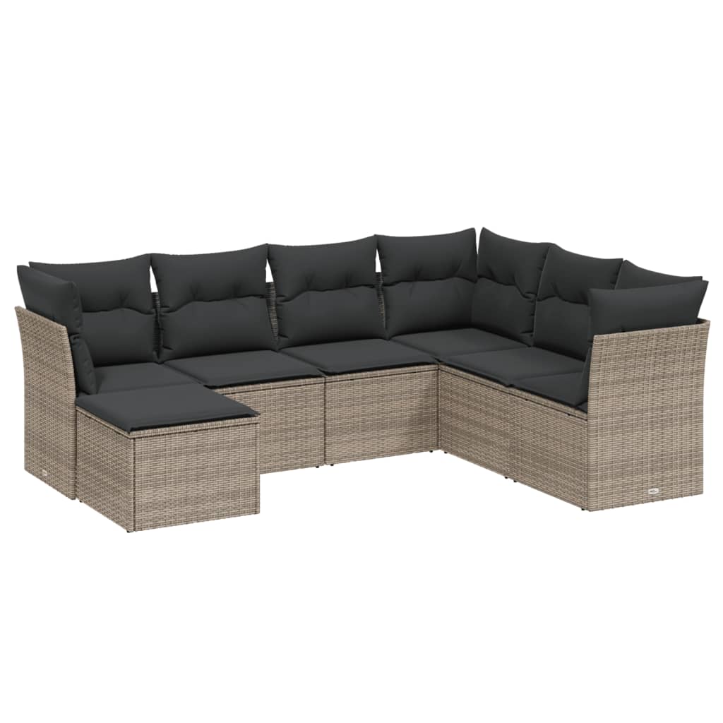 vidaXL 7-delige Loungeset met kussens poly rattan grijs