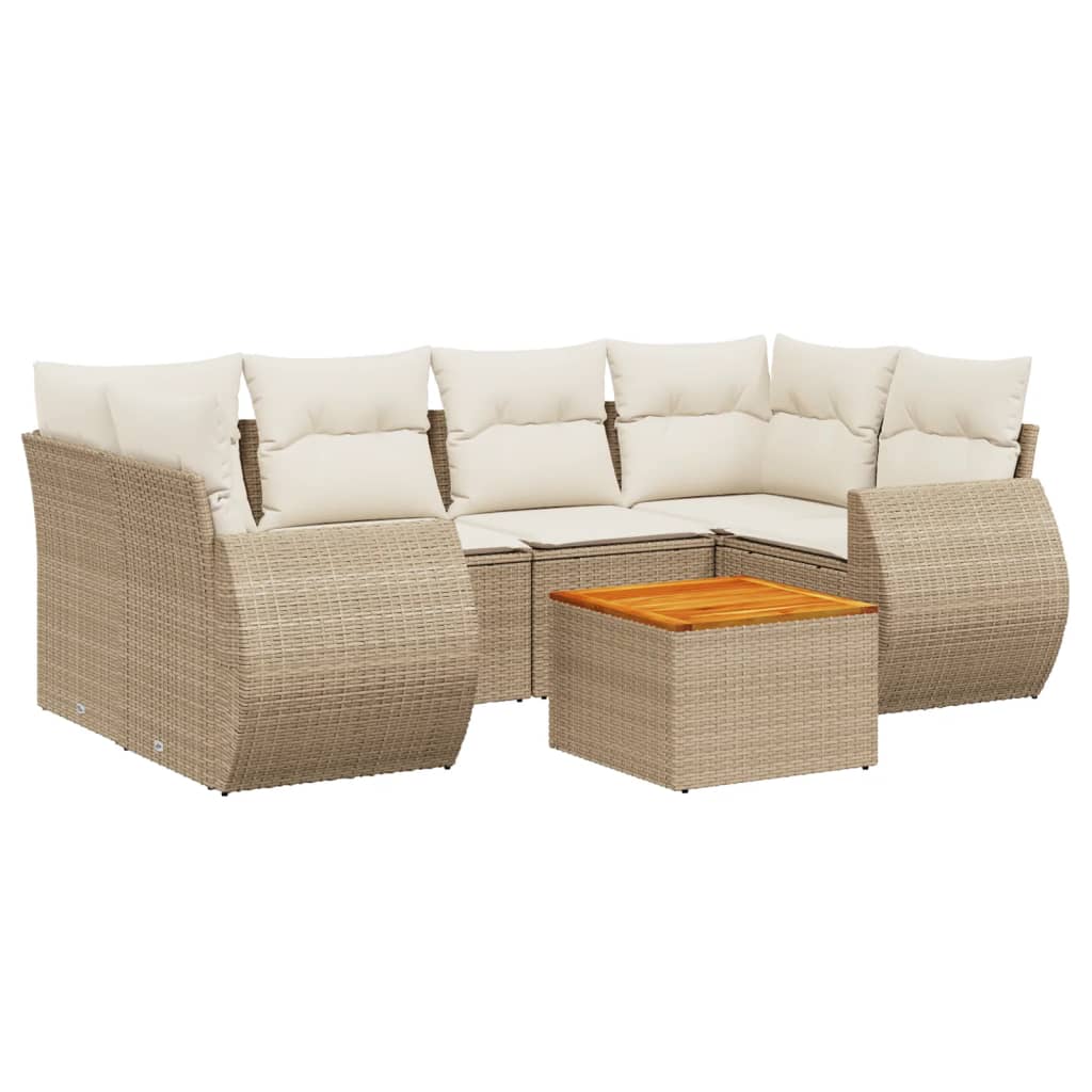 vidaXL 7-delige Loungeset met kussens poly rattan beige