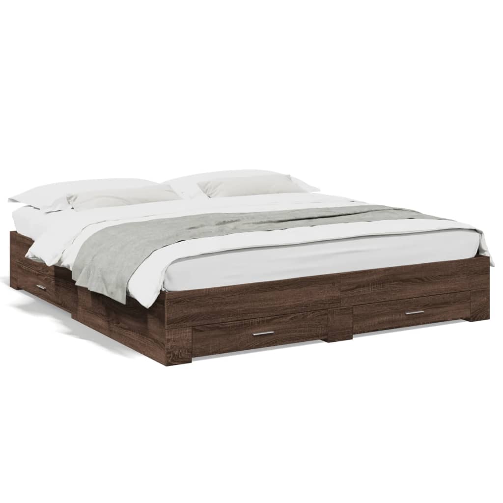 vidaXL Bedframe met lades bewerkt hout bruin eikenkleur 180x200 cm