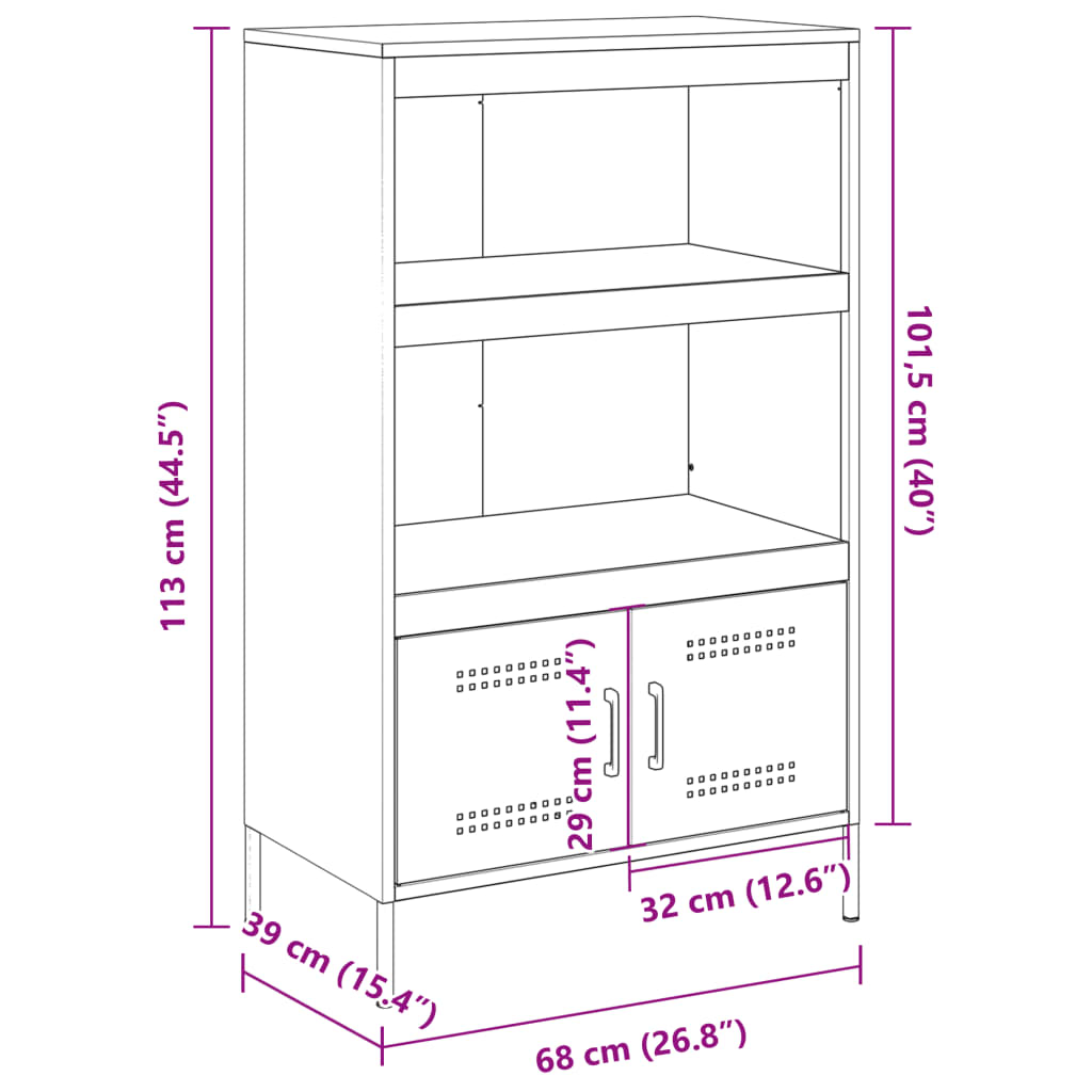 vidaXL Hoge kast 68x39x113 cm staal antracietkleurig