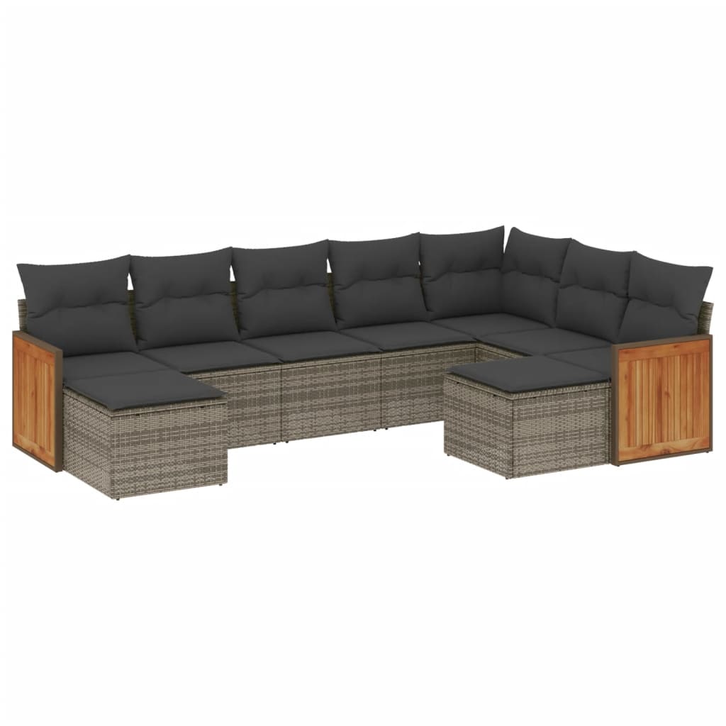 vidaXL 9-delige Loungeset met kussens poly rattan grijs