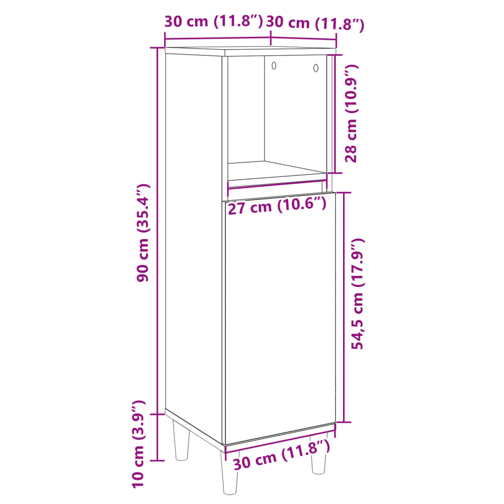 vidaXL Badkamerkast 30x30x100 cm bewerkt hout sonoma eikenkleurig